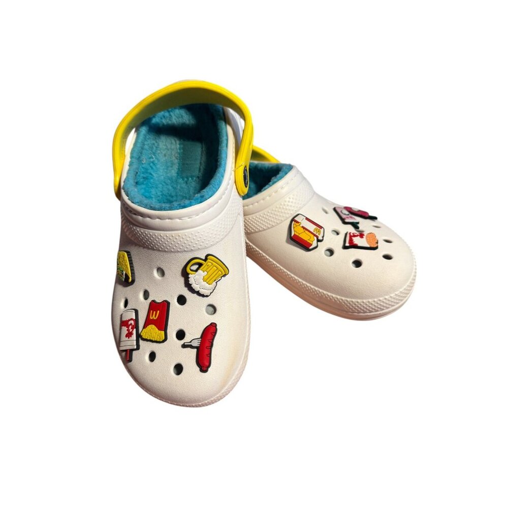 Crocs Jibbitz-Embellished Clogs With Yellow Strap & Blue Lining Size: M4/W6 - Picture 8 of 9